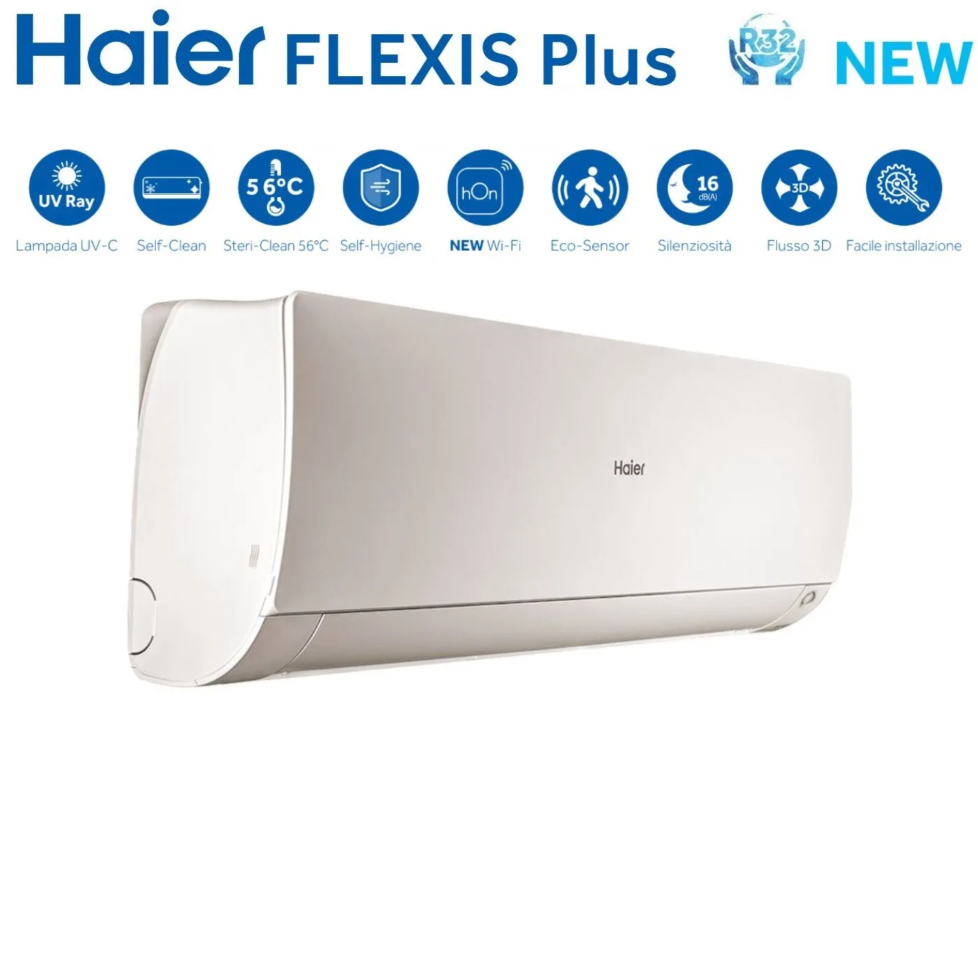 Climatizzatore Condizionatore Haier Quadri Split Inverter serie FLEXIS PLUS WHITE 7 9 9 9 con 4U75S2SR3FA R-32 Wi-Fi Integrato Colore Bianco 7000 9000 9000 9000