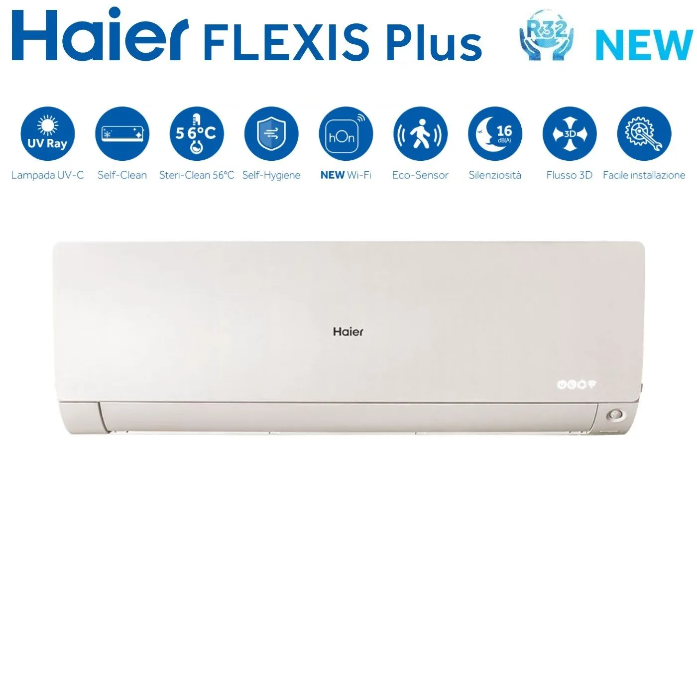 Climatizzatore Condizionatore Haier Quadri Split Inverter serie FLEXIS PLUS WHITE 7 9 9 9 con 4U75S2SR3FA R-32 Wi-Fi Integrato Colore Bianco 7000 9000 9000 9000