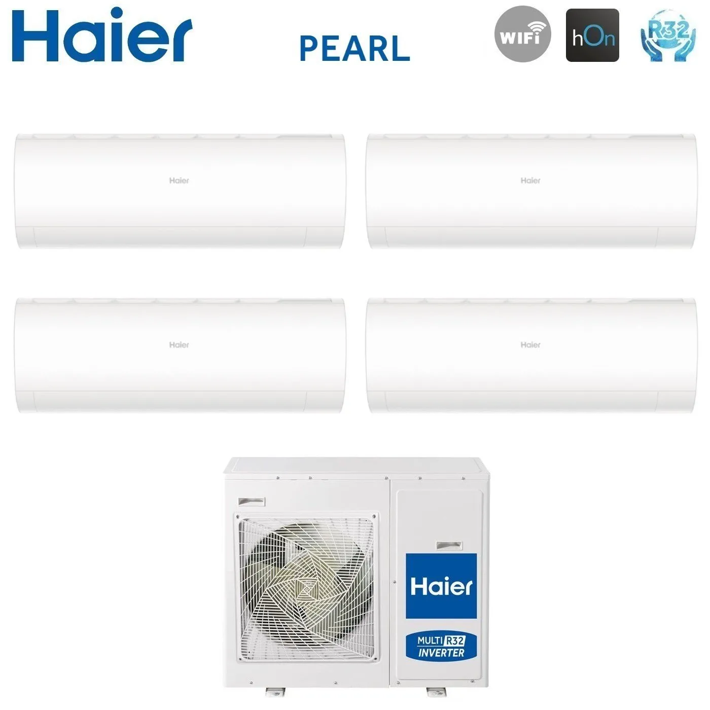 Climatizzatore Condizionatore Haier Quadri Split Inverter serie PEARL 7 9 9 9 con 4U75S2SR5FA R-32 Wi-Fi Integrato 7000 9000 9000 9000