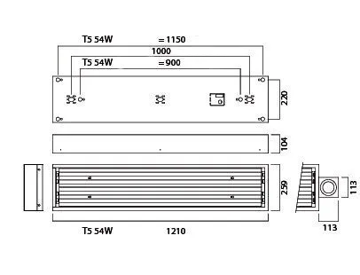 Compact 4 x 54 Watt T5 HF Low Bay