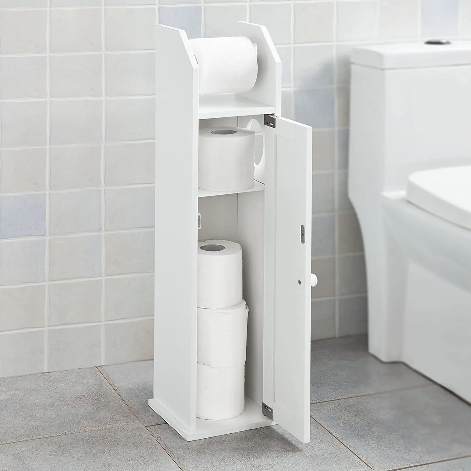 Compact MDF Toilet Paper Holder Cabinet with Storage