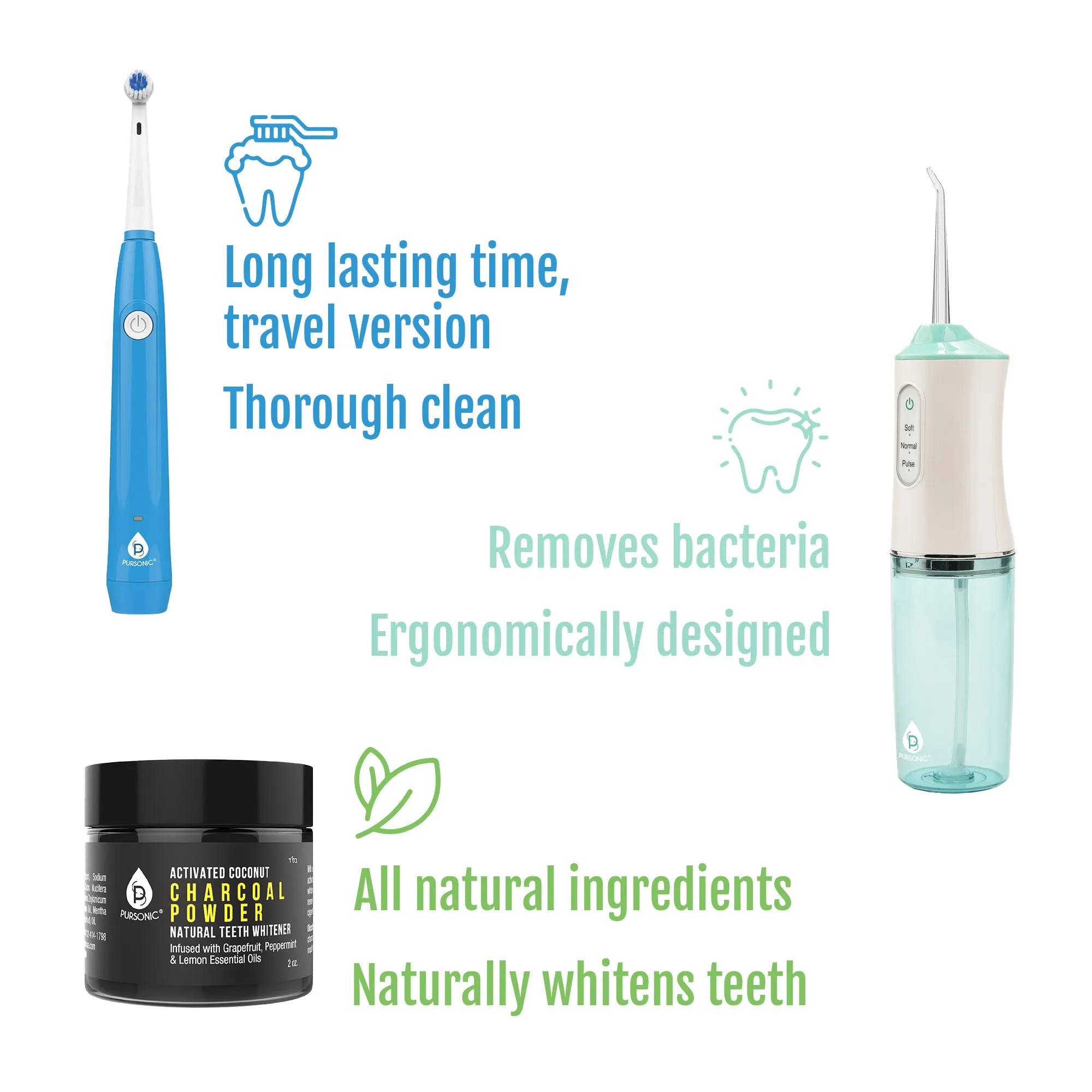 Complete Dental Care Power Pack - Electric Toothbrush, Water Flosser & Whitening Powder