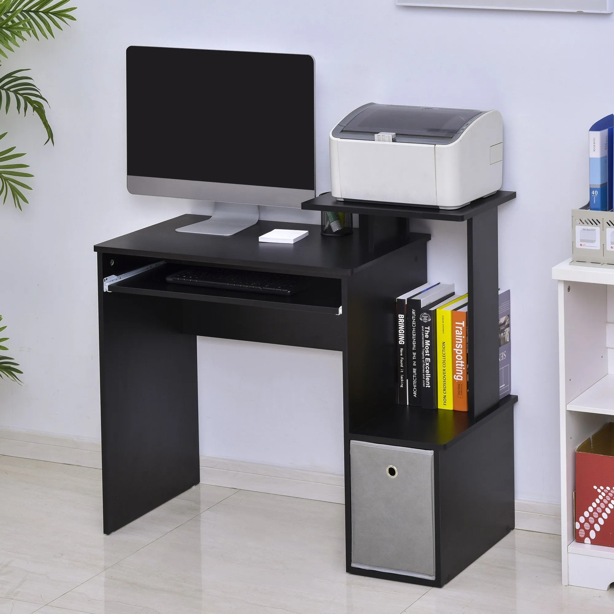 Computer Desk with Sliding Keyboard Tray Storage Drawer Shelf Home Office Workstation Black