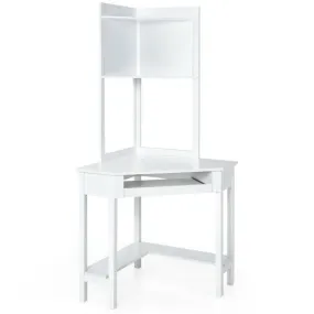 Corner Computer Desk with Hutch and Storage Shelves-White