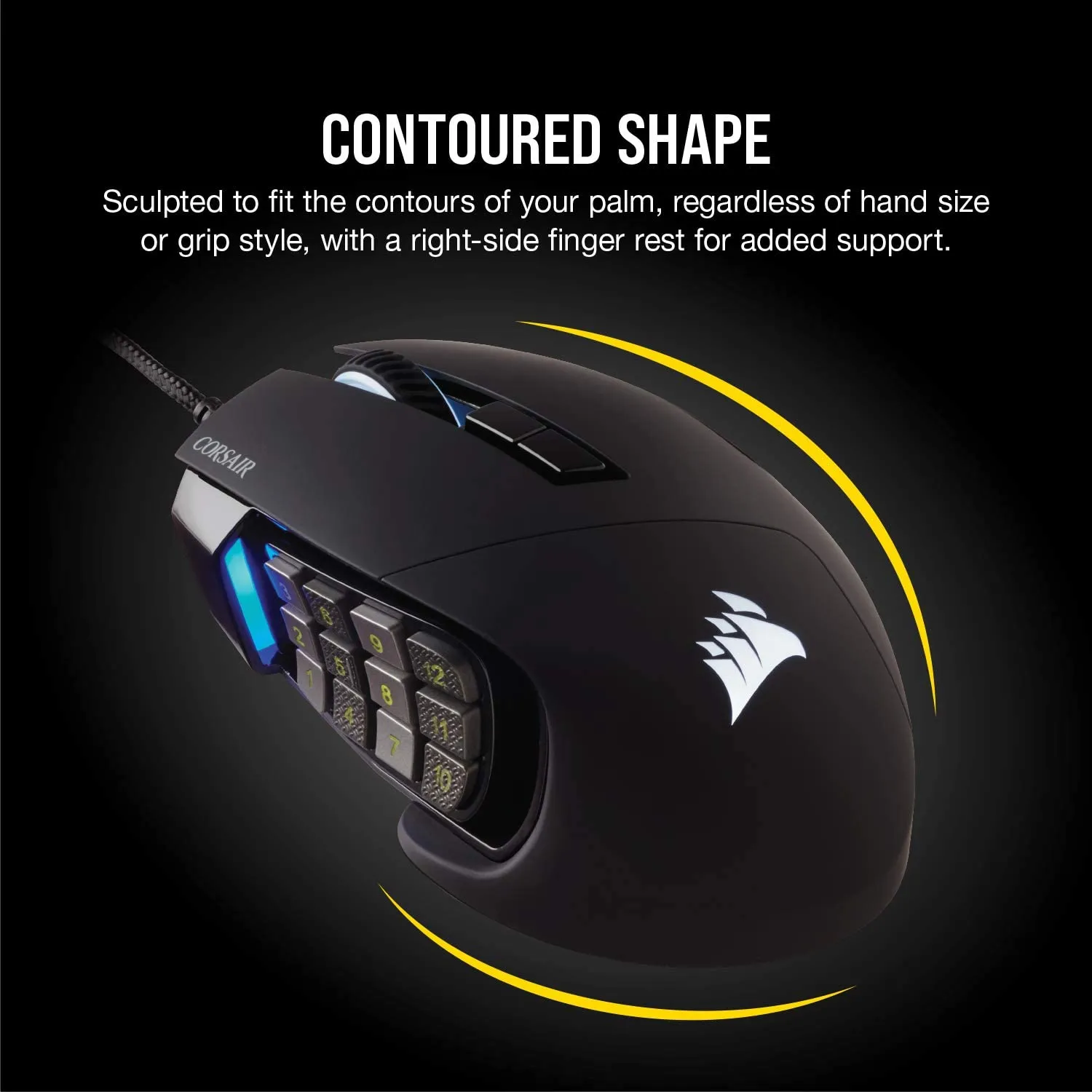 Corsair Mouse Scimitar RGB Elite, MOBA/MMO Gaming Mouse, Black, Backlit RGB LED, 18000 DPI, Optical