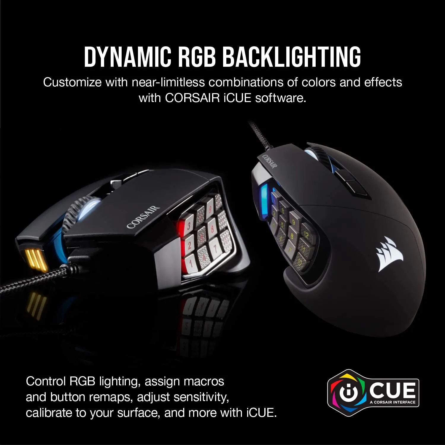 Corsair Mouse Scimitar RGB Elite, MOBA/MMO Gaming Mouse, Black, Backlit RGB LED, 18000 DPI, Optical