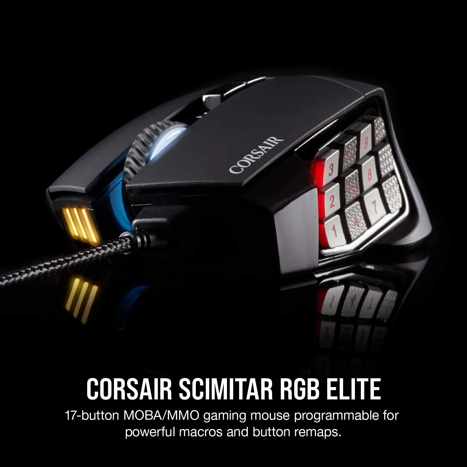 Corsair Mouse Scimitar RGB Elite, MOBA/MMO Gaming Mouse, Black, Backlit RGB LED, 18000 DPI, Optical