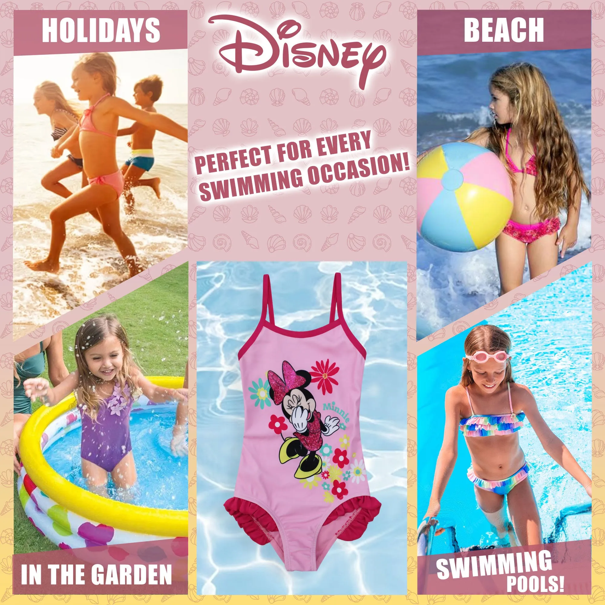 Costume da bagno intero mare per bambina Disney Minnie Mouse con volant 6659