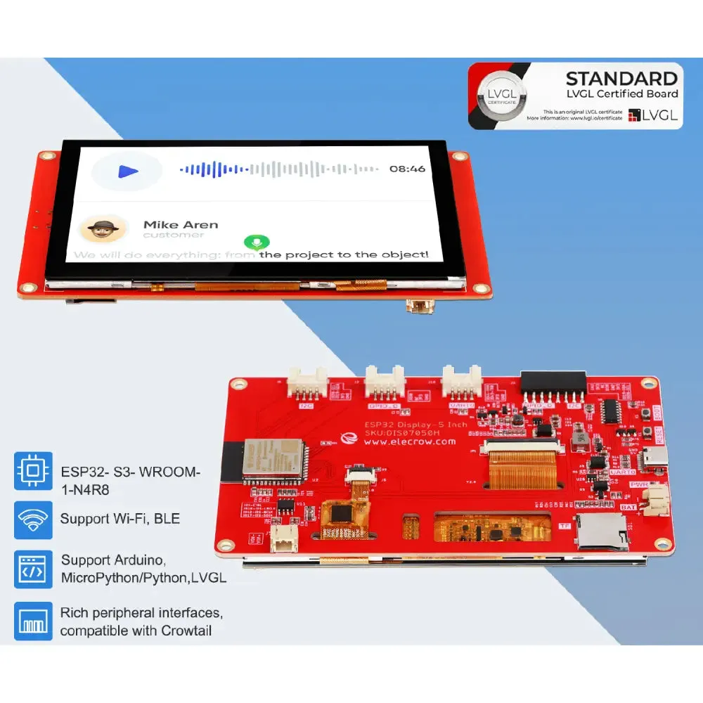 CrowPanel 5-Inch 800x480 HMI Touch Display, Wi-Fi & BLE