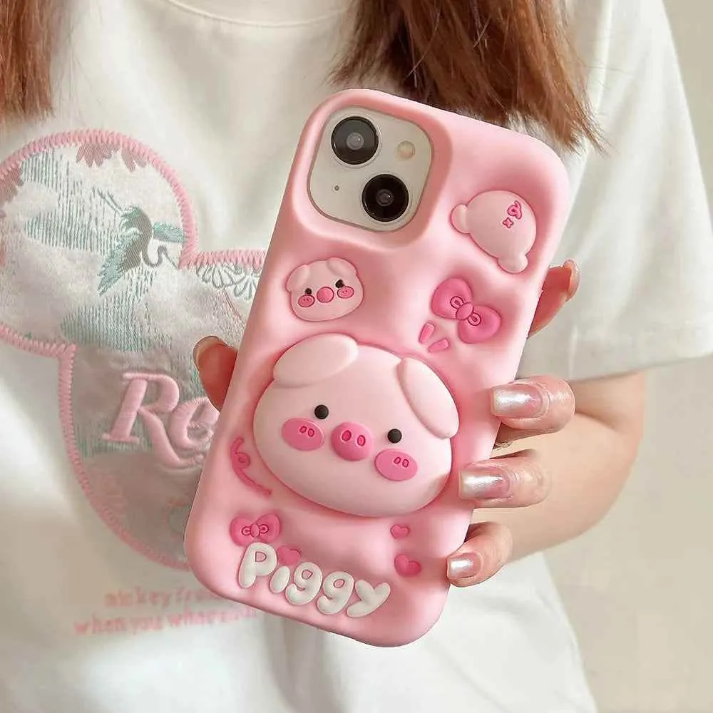 Cute Phone Cases for iPhone 15 Pro Max, 14, 13, 12, and 11 - Funny Pig Piggy, Telescopic Bracket - TSP284