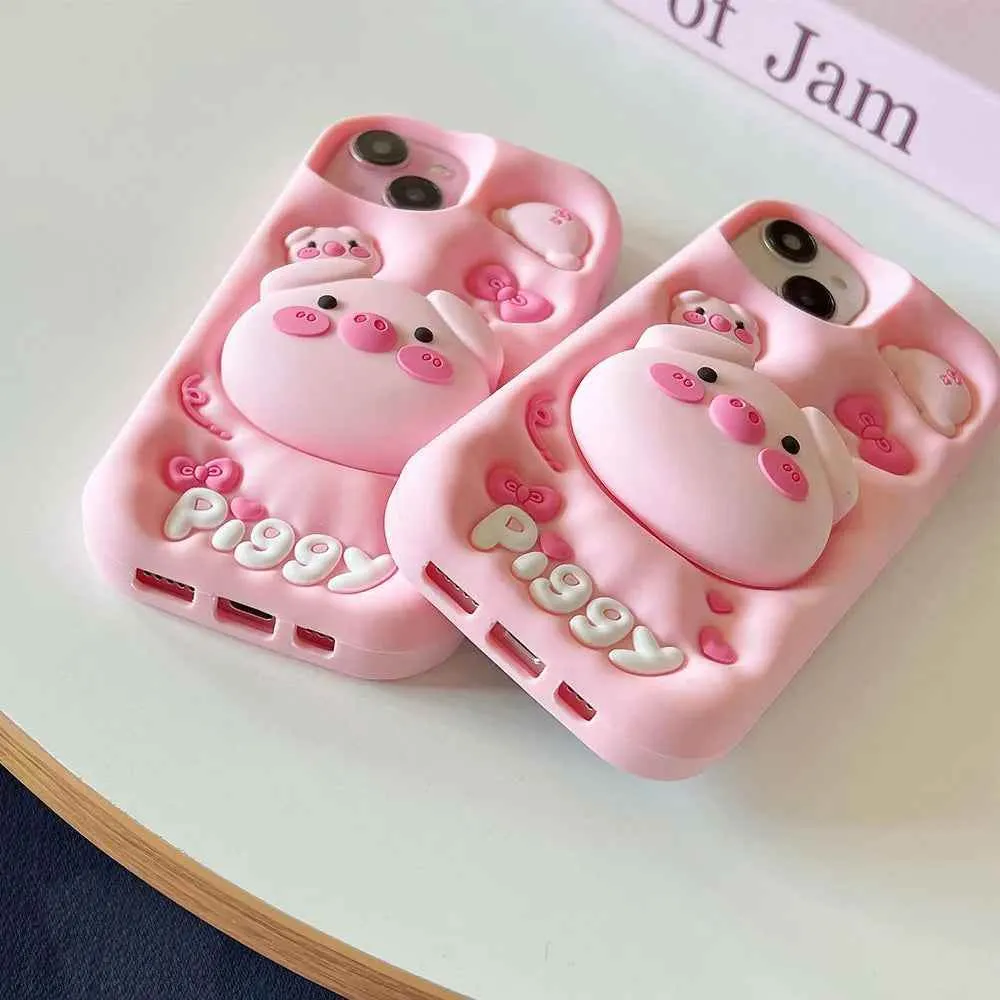 Cute Phone Cases for iPhone 15 Pro Max, 14, 13, 12, and 11 - Funny Pig Piggy, Telescopic Bracket - TSP284