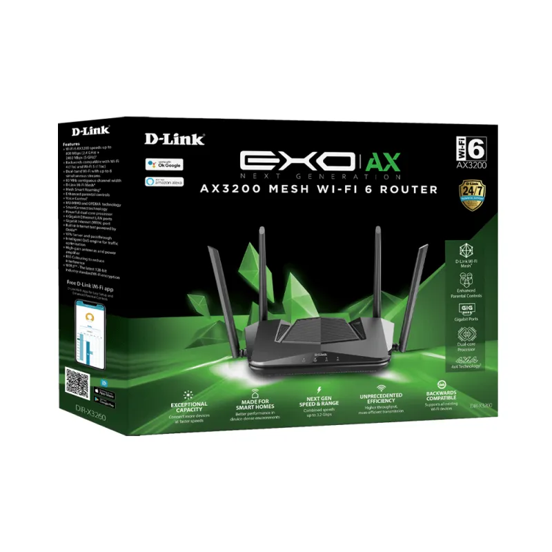 D-Link EXO AX AX3200 Mesh Wi-Fi 6 Router Black