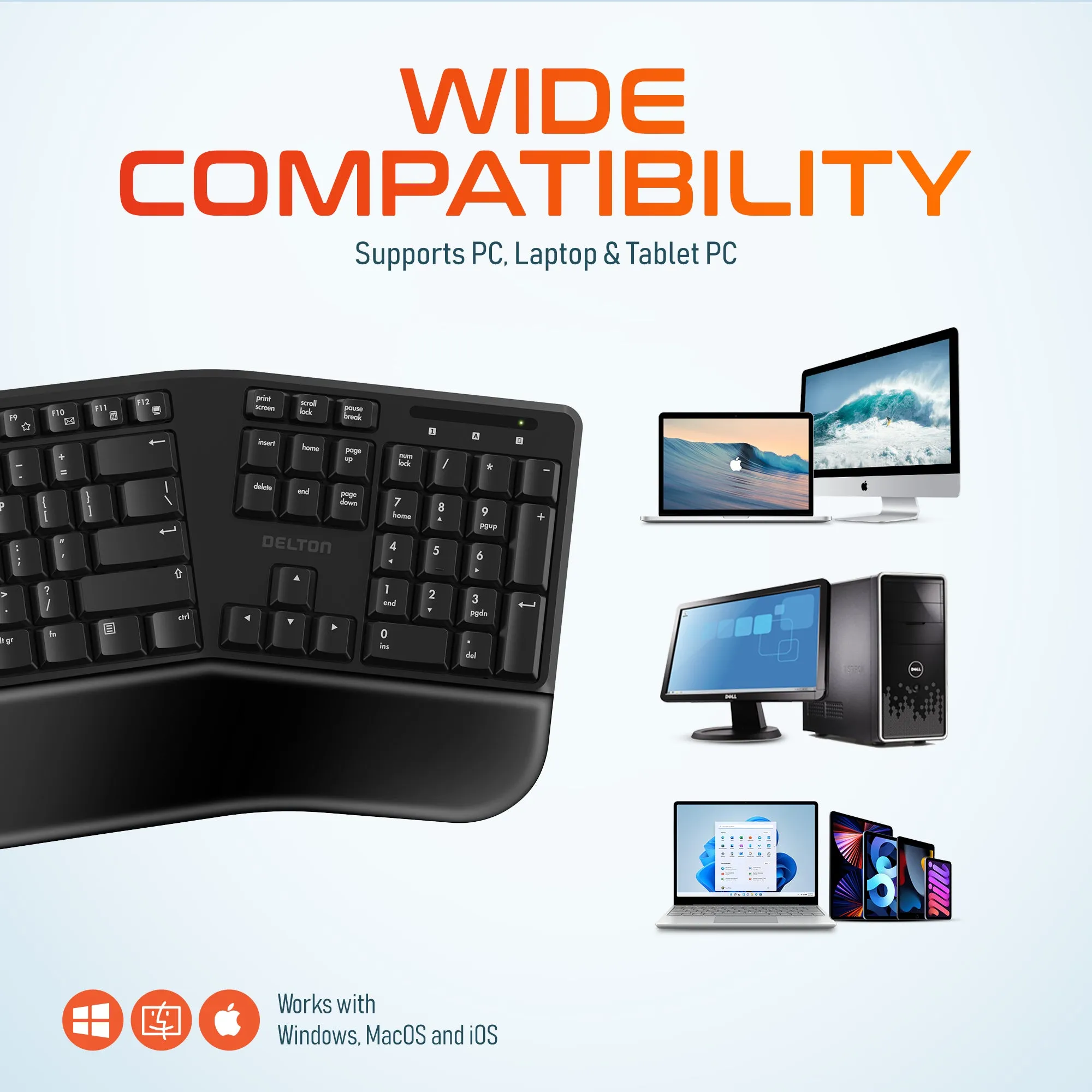 Delton KB200 & S20 Wireless Ergonomic Keyboard & Mouse Combo