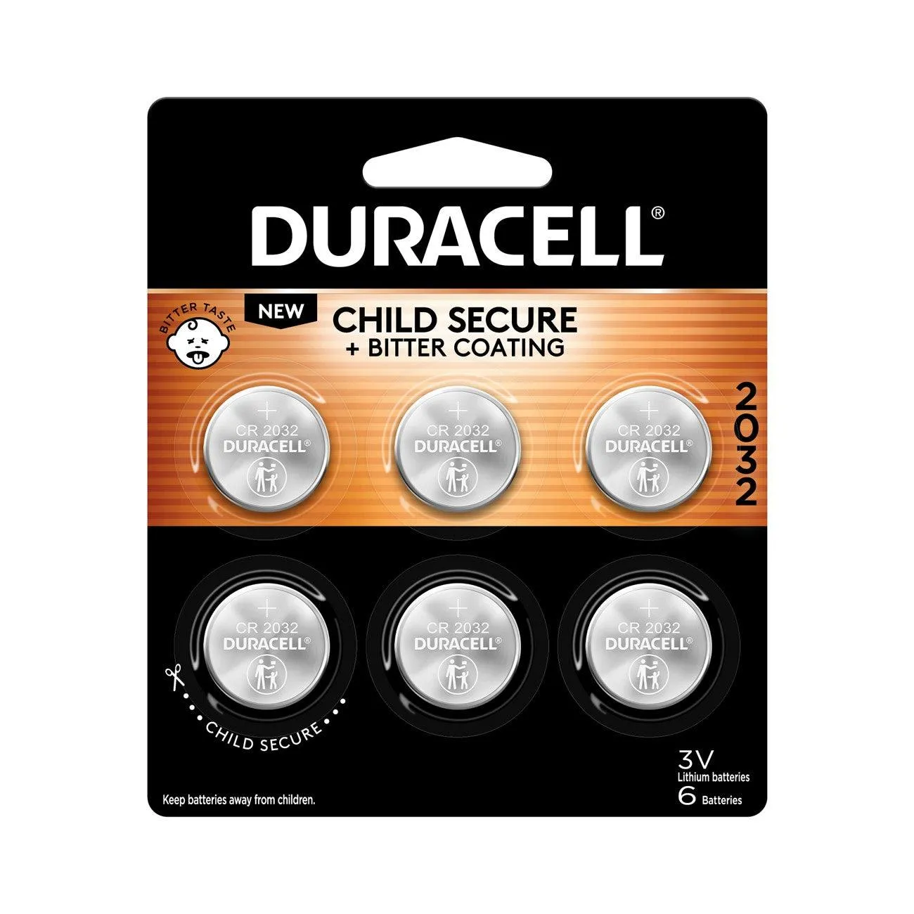 DL2032B6PK Duracell Specialty Lithium Coin - Bitterant, 6 Pack