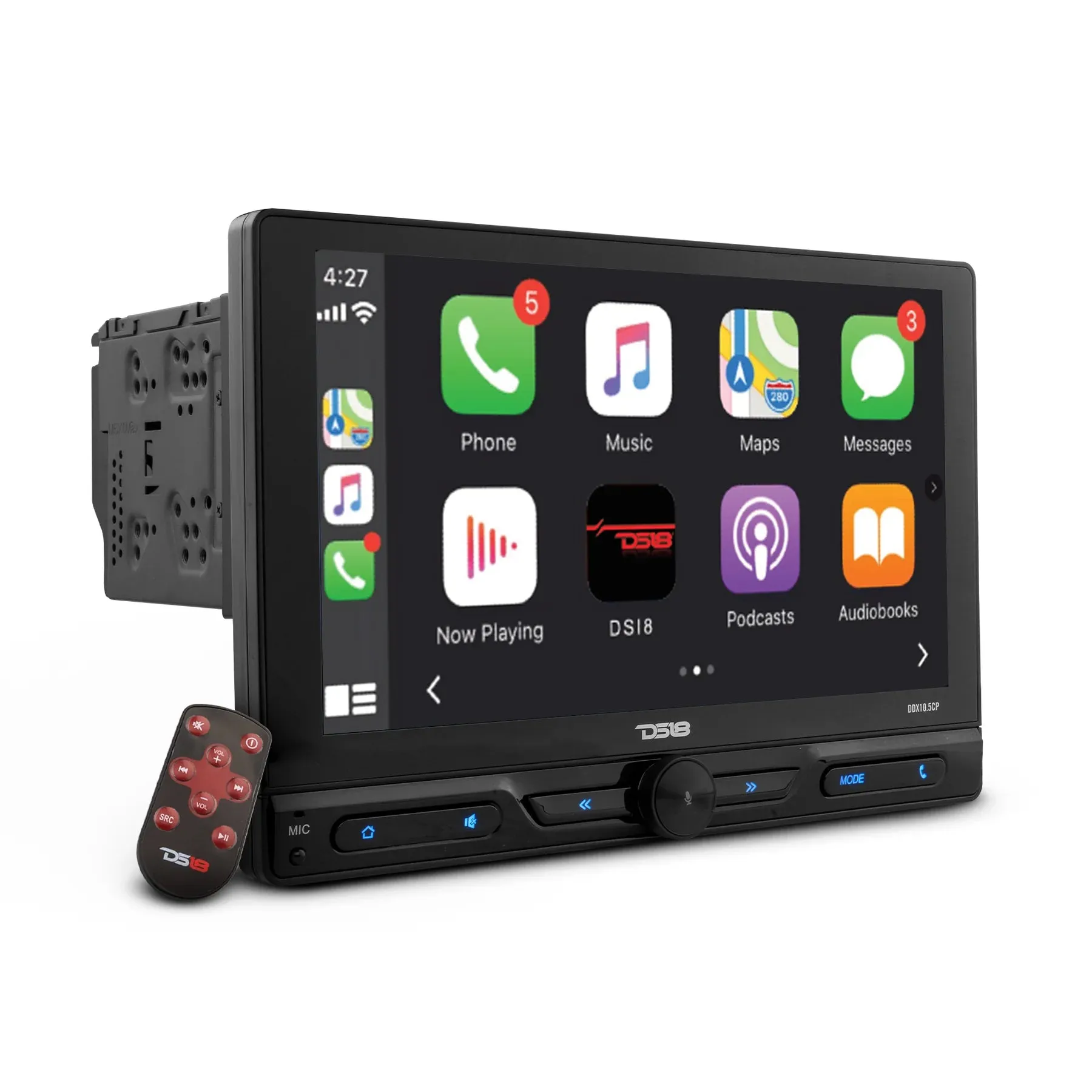 DS18 DDX10.5CP 10.5" Floating Swivel Modular Touchscreen Mechless Double Din Headunit w/ Bluetooth, Mirror Link, Apple Carplay