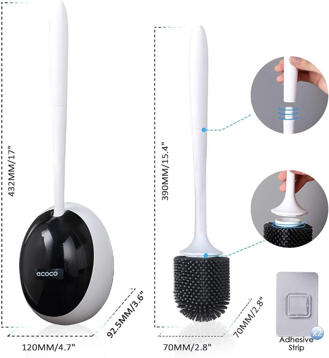 Ecoco Silicone Water Drop Toilet Brush Holder Set Wall-Mounted Cleaning Brush Tool