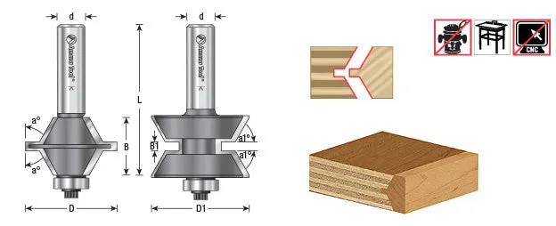 Edge Banding Router Bit Set | 30°x 1 19⁄32 Dia x 1" x 1⁄2 Shank Set | 55468 | 738685094686