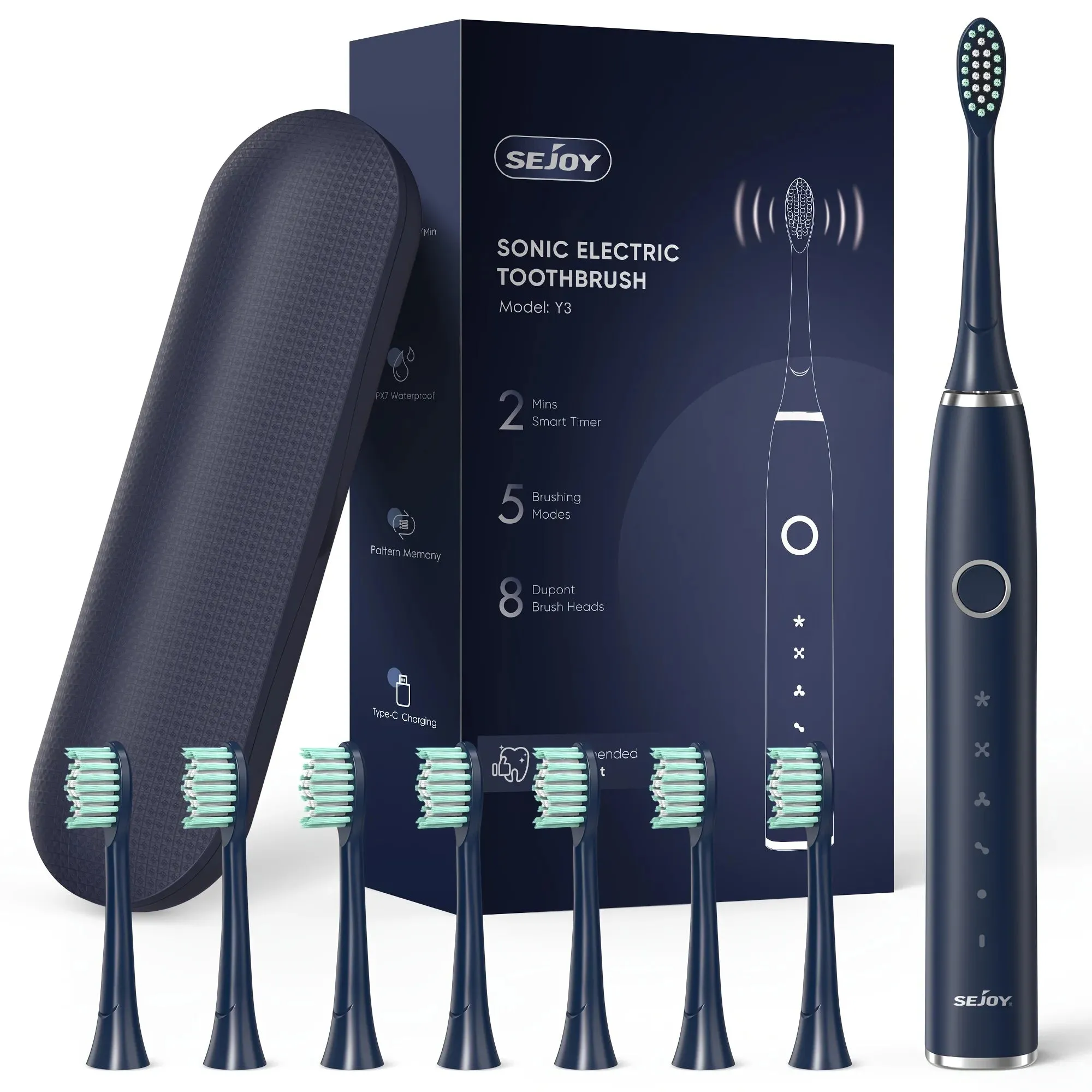 Electric Toothbrush Tooth Brush USB Rechargeable Adult Ultrasonic Teeth Cleaning 8 Replacement Toothbrush Heads