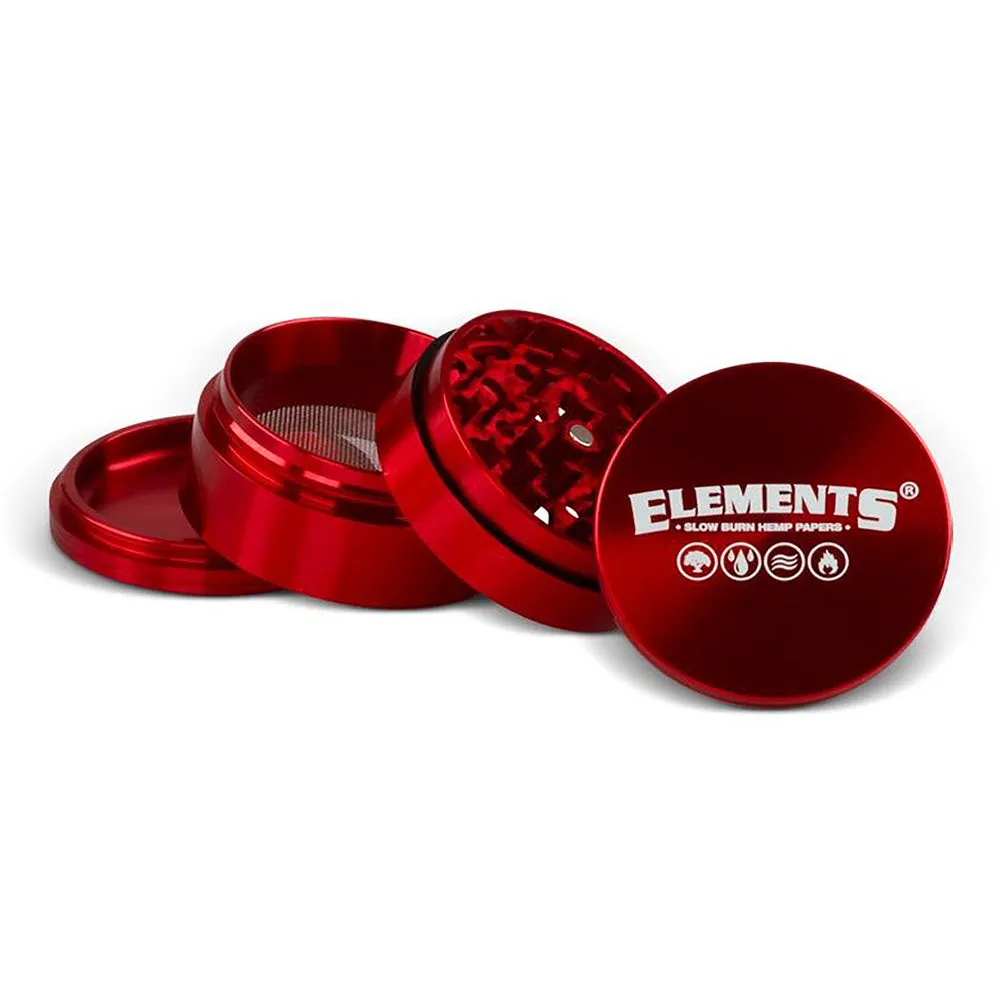 Elements - Red Aluminium 4 Part Grinder - Various Sizes