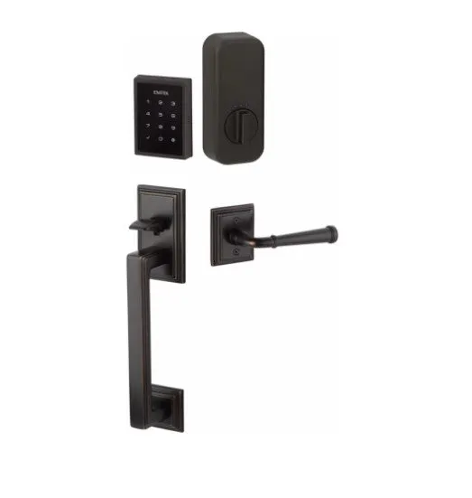 Emtek Hamden EMPowered™ Motorized Touchscreen Handle set with Ebony Knob