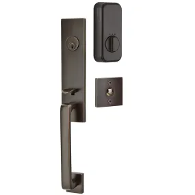 Emtek Single Cylinder Davos Handleset EMPowered Motorized Smart Lock Upgrade With Ribbon & Reed Lever