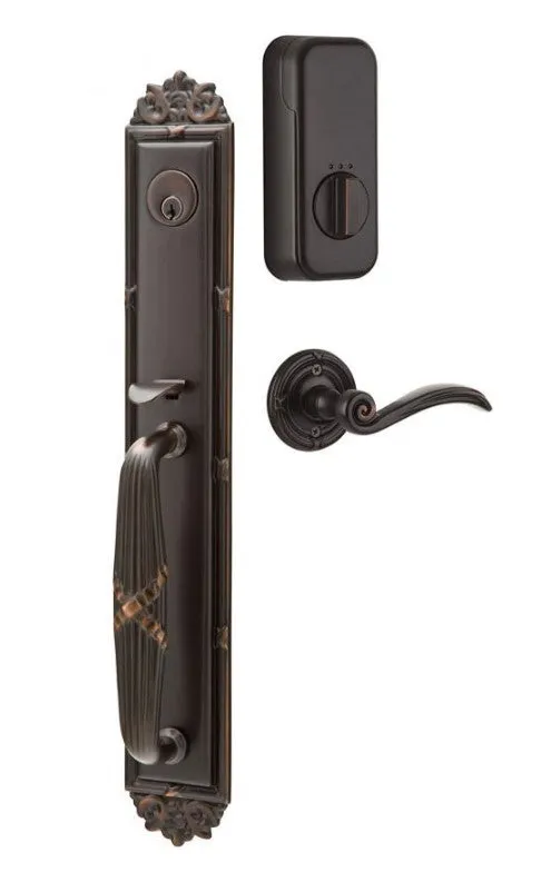 Emtek Single Cylinder Imperial Handleset EMPowered Motorized Smart Lock Upgrade With Hammered Lever