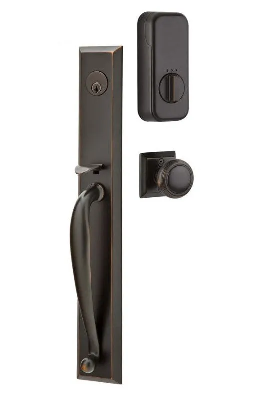 Emtek Single Cylinder Jefferson Handleset EMPowered Motorized Smart Lock Upgrade With Belmont Knob