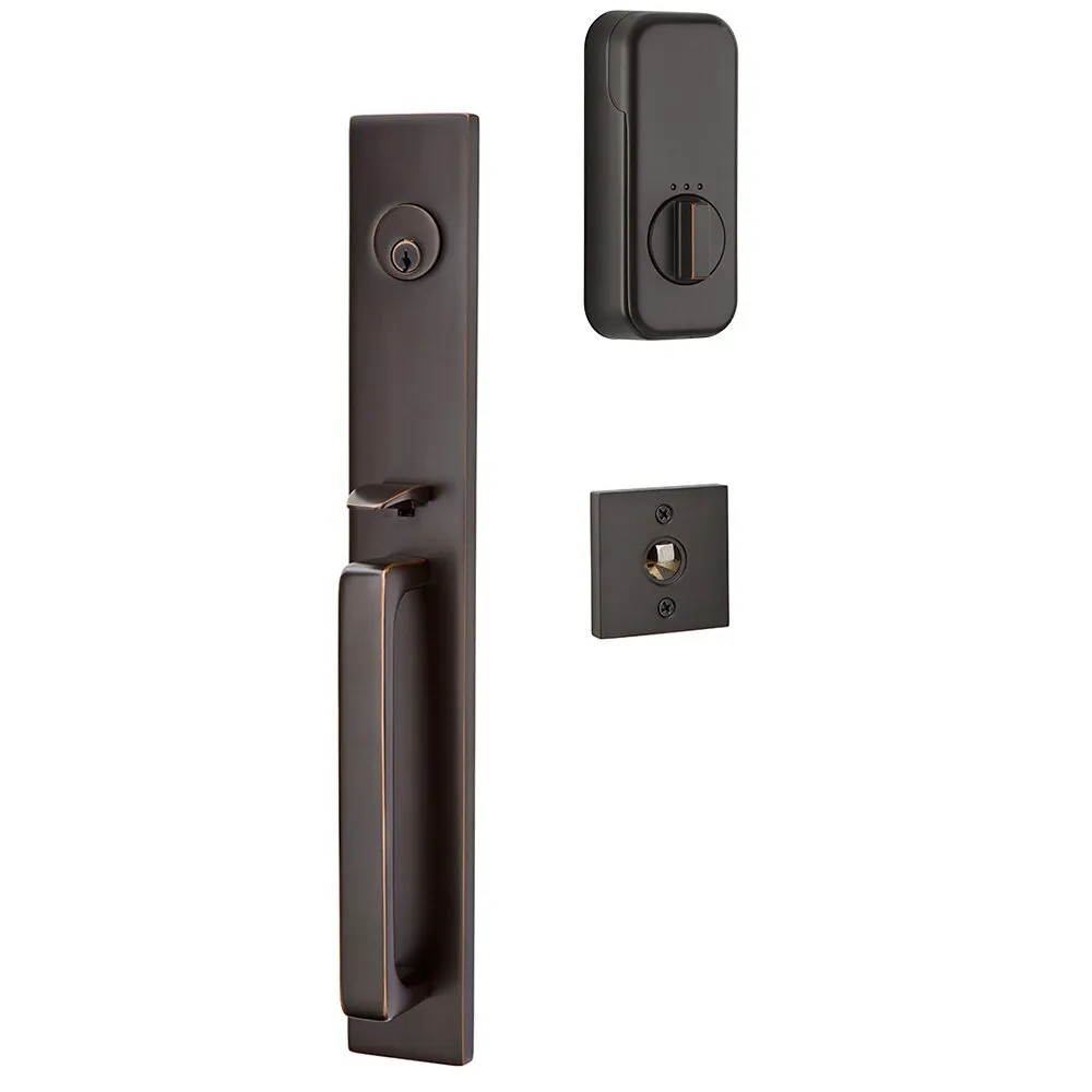 Emtek Single Cylinder Lausanne Handleset EMPowered Motorized Smart Lock Upgrade With Hampton Knob