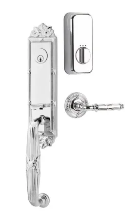 Emtek Single Cylinder Ribbon & Reed Handleset EMPowered Motorized Smart Lock Upgrade With Hampton Knob