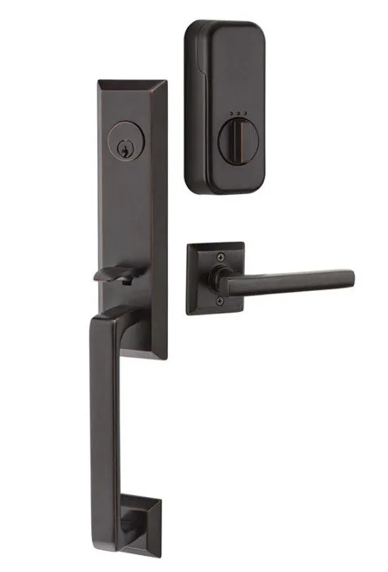 Emtek Single Cylinder Transitional Heritage Monolithic Handleset EMPowered Motorized Smart Lock Upgrade With Hampton Knob