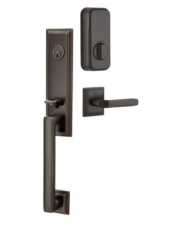 Emtek Single Cylinder Wilshire Handleset EMPowered Motorized Smart Lock Upgrade With Athena Lever