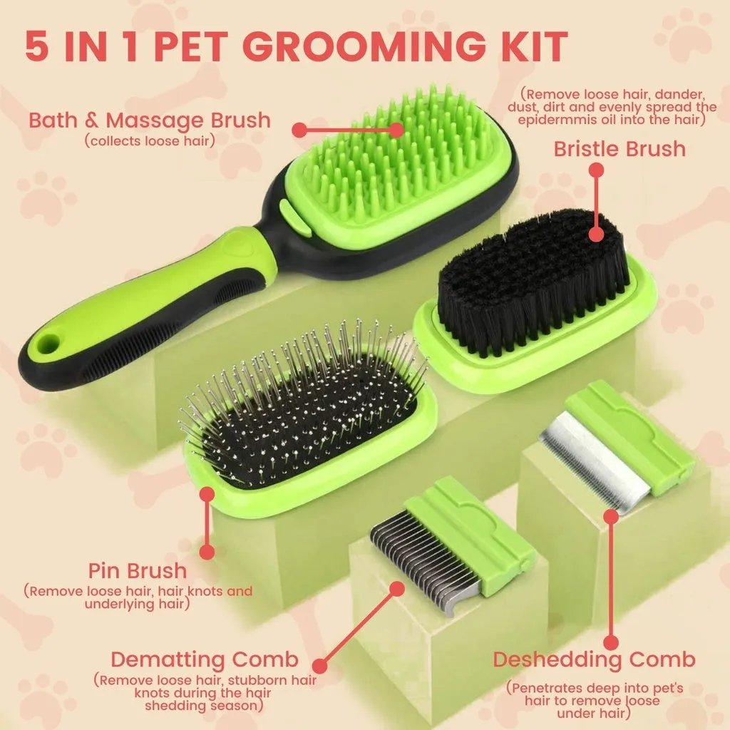 Ergonomic 5in1 Pet Grooming Set, Deshedding & Dematting