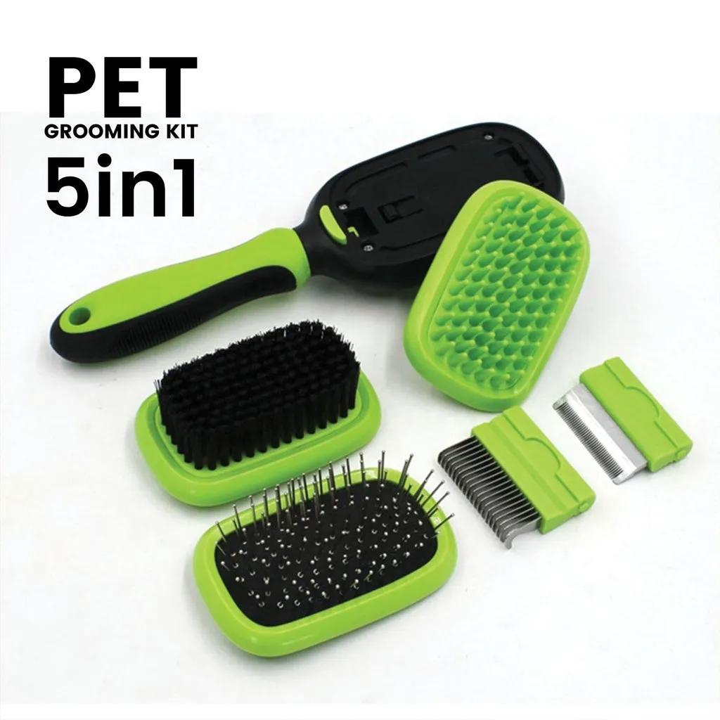 Ergonomic 5in1 Pet Grooming Set, Deshedding & Dematting