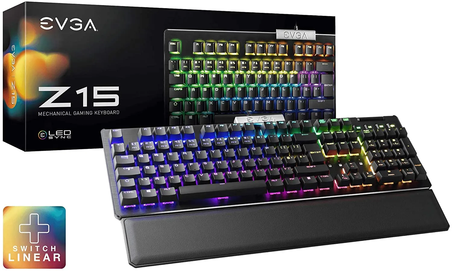 EVGA Z15 Rgb Mechanical Gaming Keyboard, Rgb Backlit Led, Hot Swappable Mechanical Kailh Speed Sliver Switches (Linear)