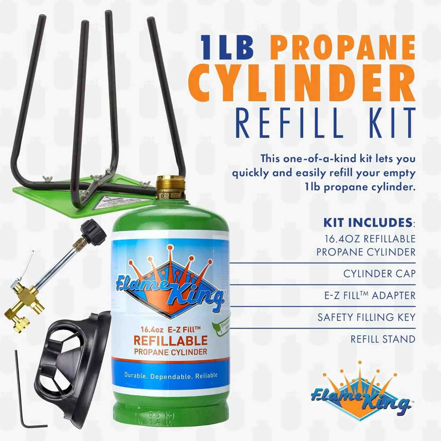 Flame King Eco Friendly 1lb Refillable Reusable Propane Cylinder   Refill Kit