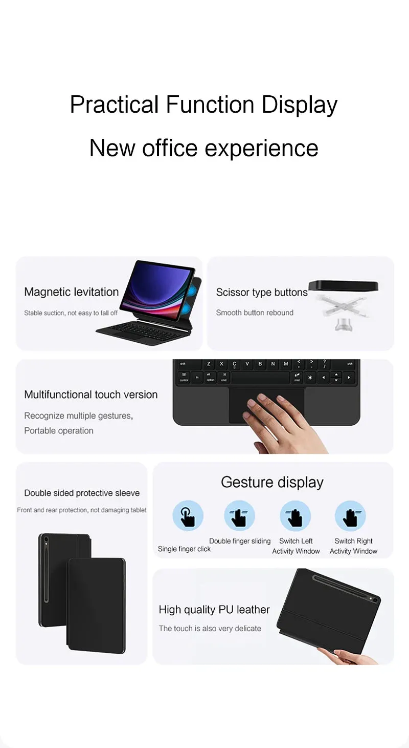 Folio Magic Keyboard for Samsung Galaxy Tab S7 S8 S9 11 inch for Tab S9 FE 10.9"Tablet Case Smart Floating Design Keyboard Cover