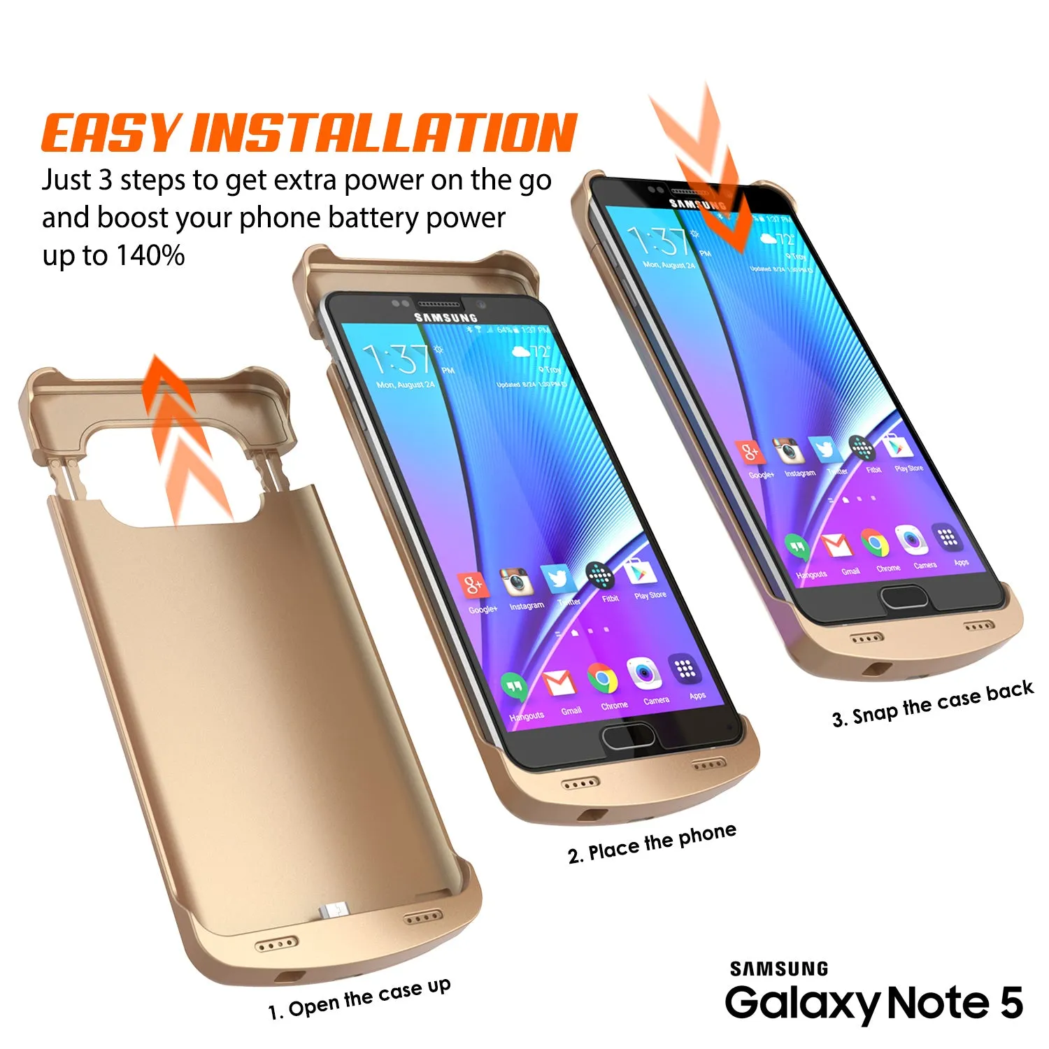 Galaxy Note 5 Battery Case, Punkcase 5000mAH Charger Case W/ Screen Protector | IntelSwitch [Gold]