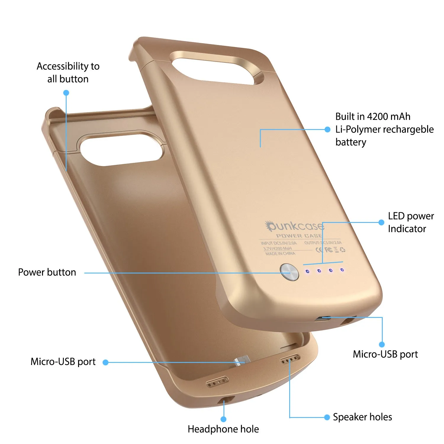 Galaxy Note 5 Battery Case, Punkcase 5000mAH Charger Case W/ Screen Protector | IntelSwitch [Gold]