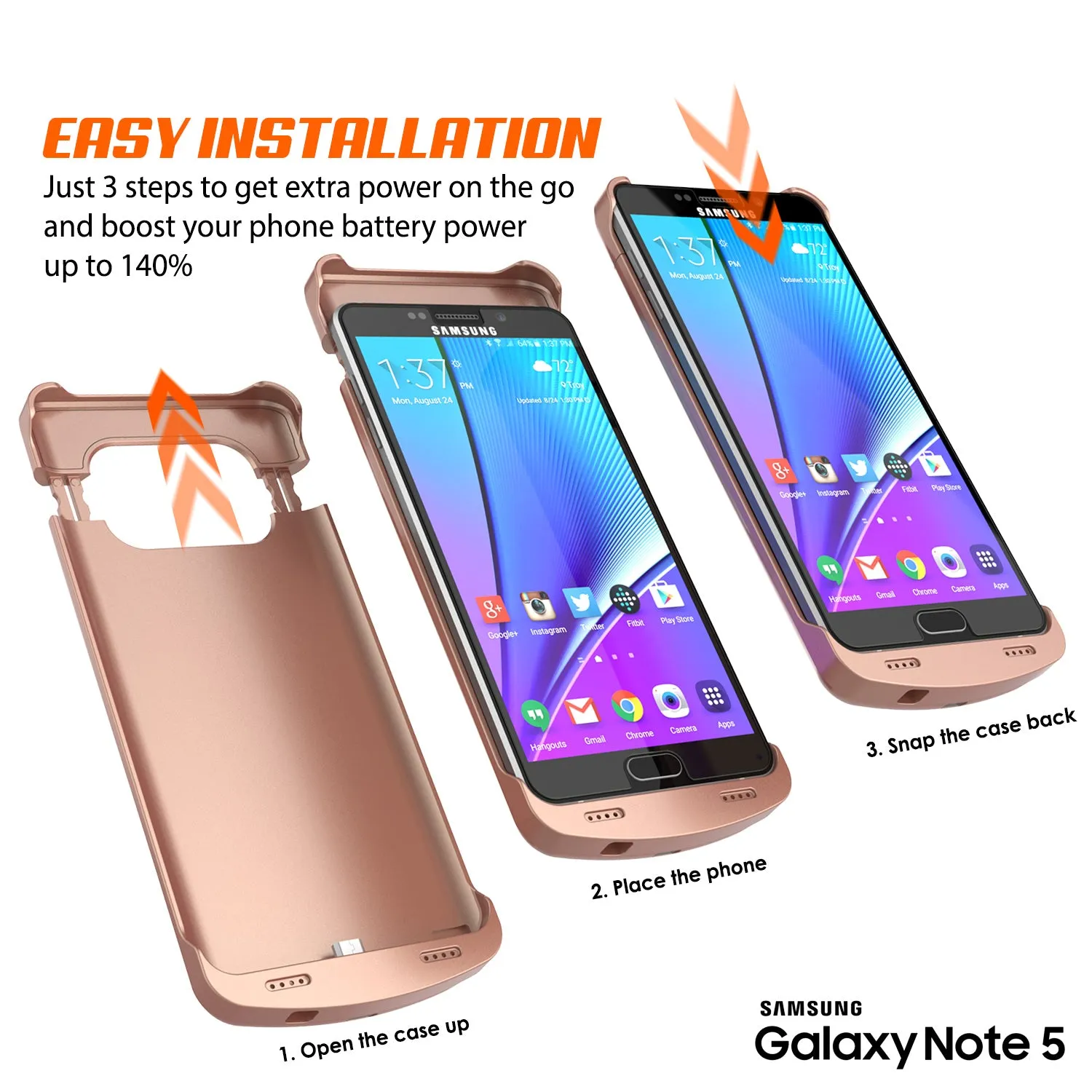 Galaxy Note 5 Battery Case, Punkcase 5000mAH Charger Case W/ Screen Protector | IntelSwitch [Rose Gold]