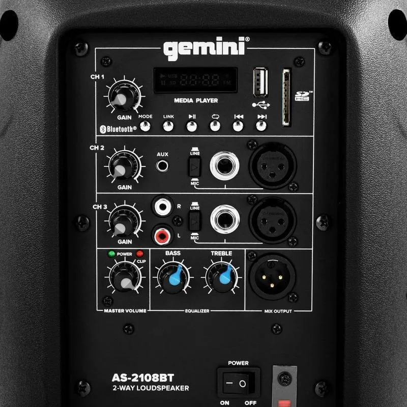 Gemini AS-2108BT 8" 500W Powered Loudspeaker