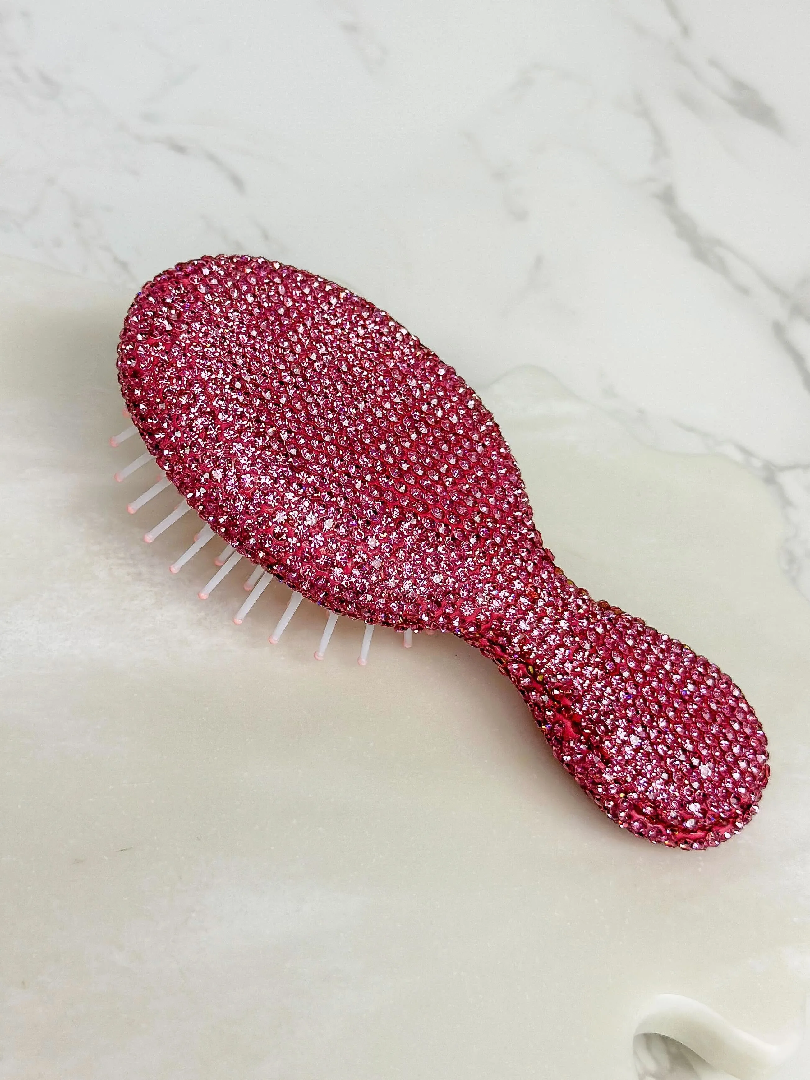 Glitzy Rhinestone Travel Hair Brush - Pink