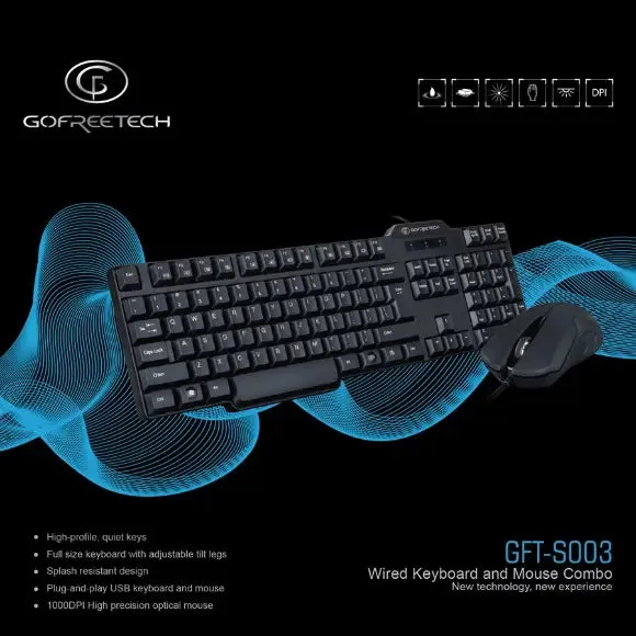 GOFREETECH GFT-S003 Wired Keyboard and Mouse Combo Set