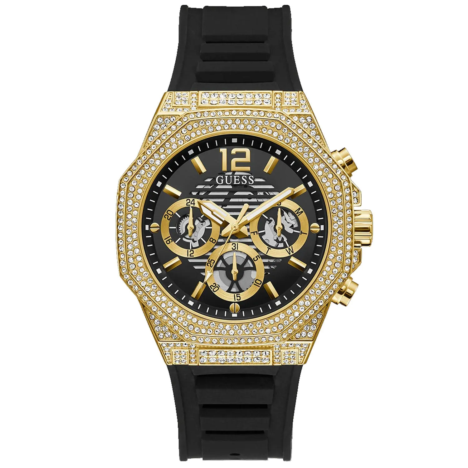 Guess Men's Momentum Black Gold Tone Multi-function