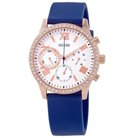 Guess Solar Blue Silicone Strap Silver Dial Chronograph Quartz Watch for Ladies - W1135L3