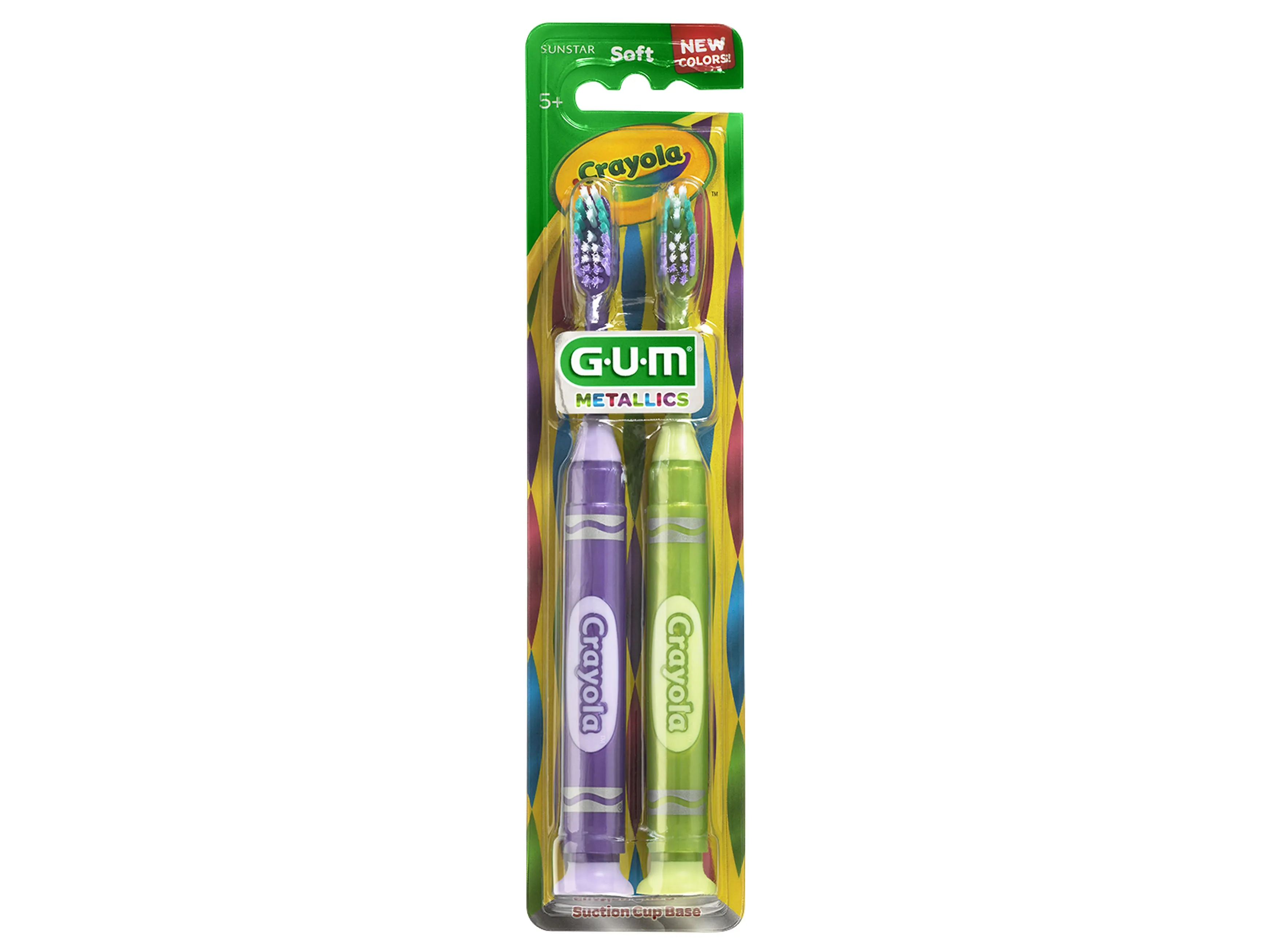 Gum Metallics Crayola Toothbrush, Suction Base 2pk (Purple/Green)