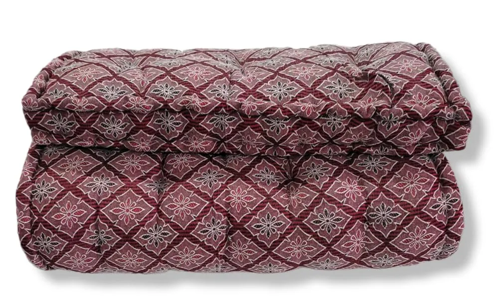 H B MSALA (DEVICE) Cotton Mattress | Gadda Medium Firm Soft Cotton Quilt Mattress | Rectangle Type Single Bed Mattress (3X6 ft or 72X36 Inches, Box) Maroon Embroidery Design