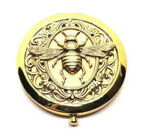 Handmade Victorian Golden Bee Steampunk Compact Mirror