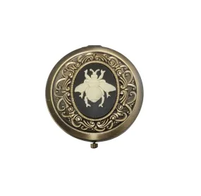 Handmade Victorian Oxidized Brass Bee Cameo Compact Mirror