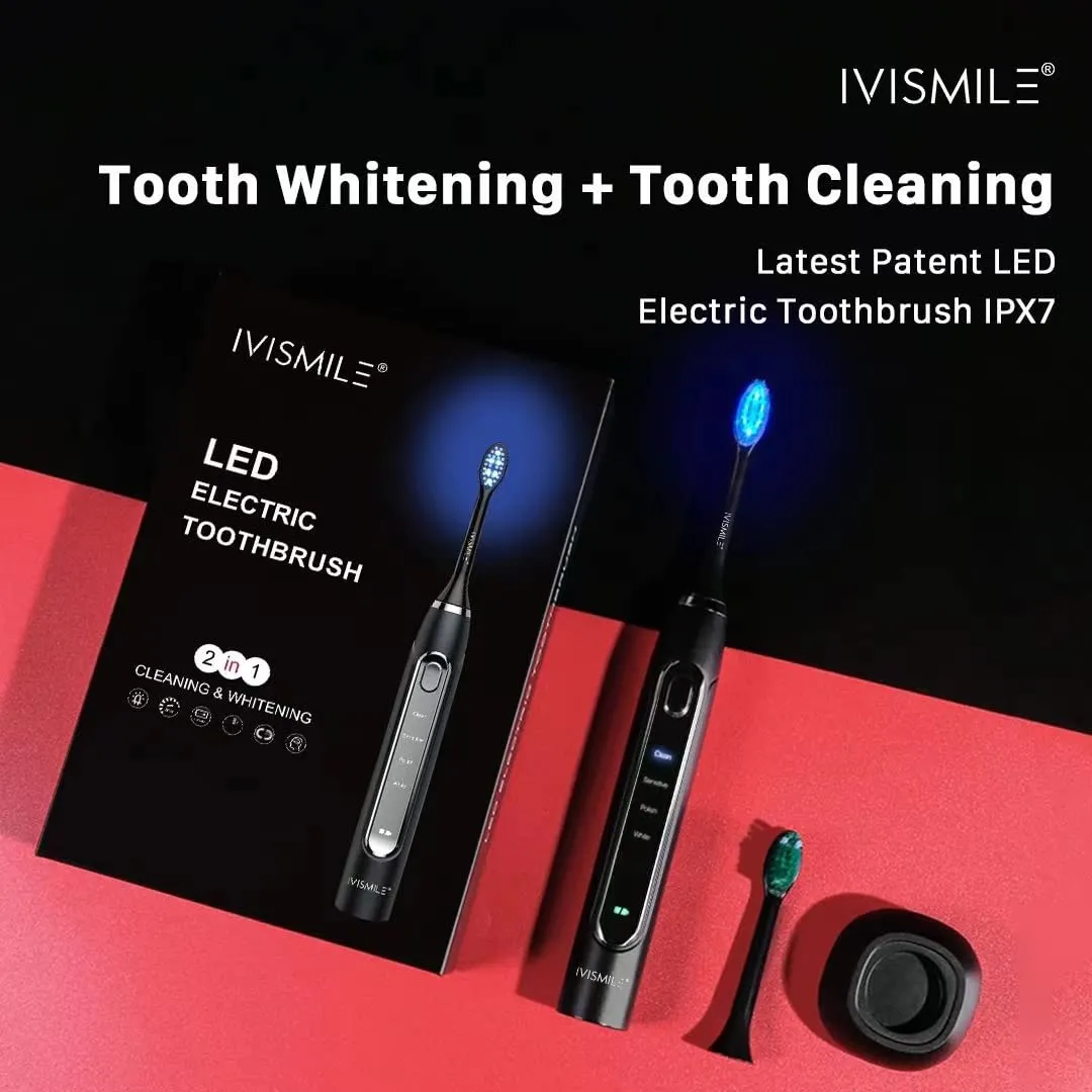 HIVAGI® Electric Toothbrush for Whiter Teeth | 4 Modes & Sonic Technology | LED Light & 2 Brush Heads