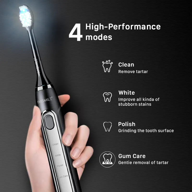 HIVAGI® Electric Toothbrush for Whiter Teeth | 4 Modes & Sonic Technology | LED Light & 2 Brush Heads